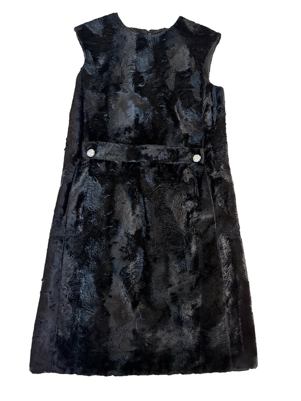 Vintage 60s Black Faux Fur Shift Dress Pockets ILGWU Union Made Mod Size 6